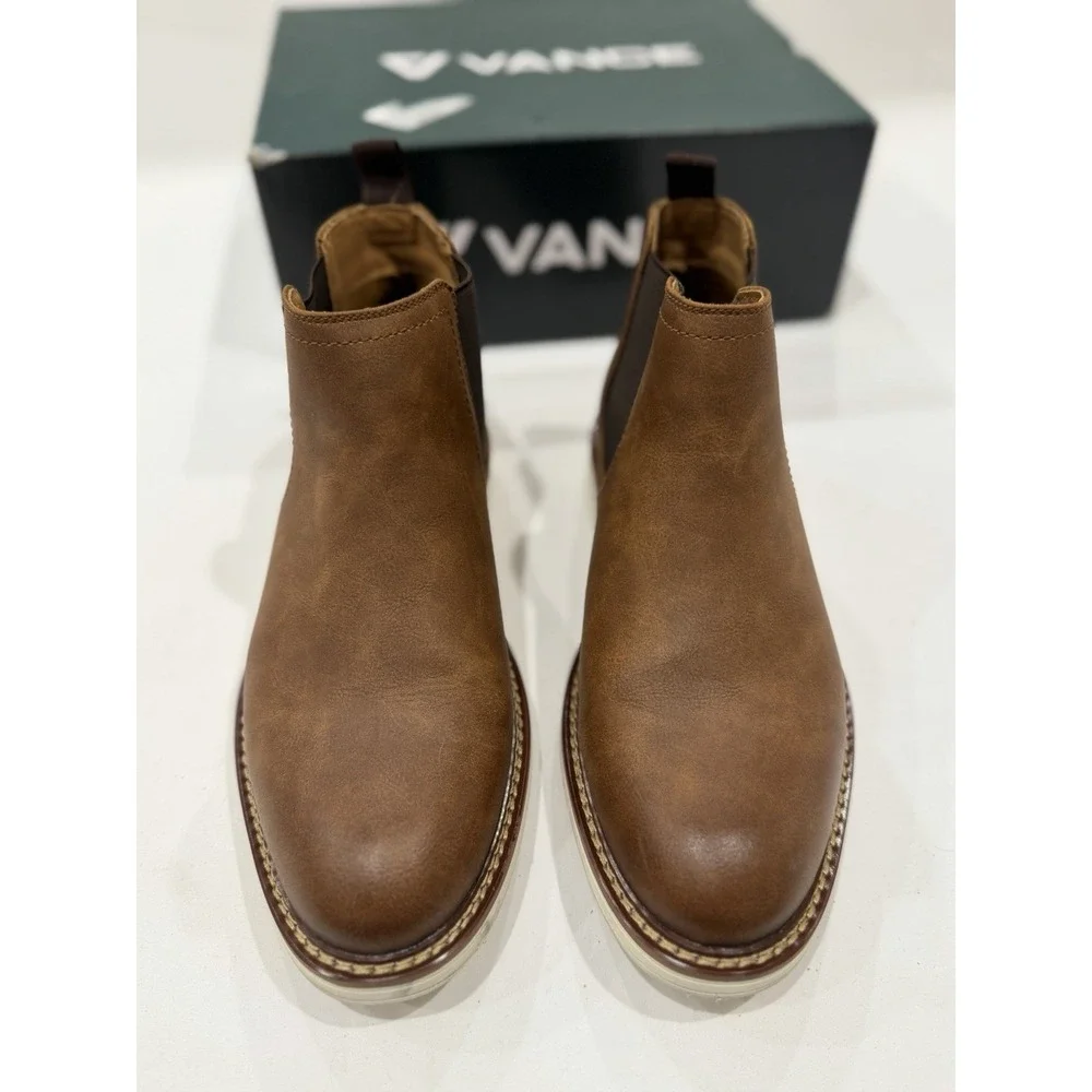 Vance Men's Size 8 Brown Leather Chelsea Ankle Boots Slip On Round Toe Fall NIB